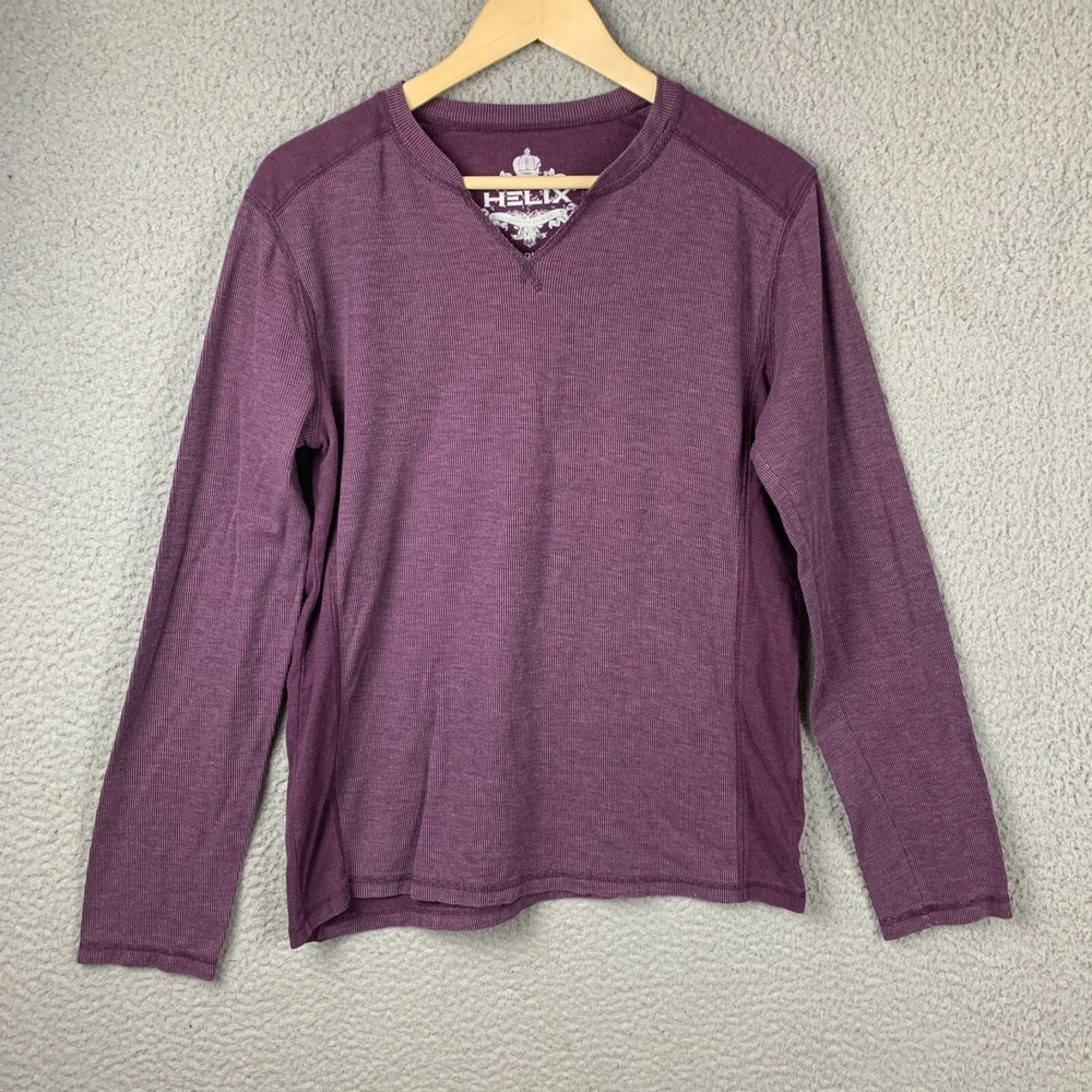 Helix Top Medium‎ Purple Long Sleeve V Neck Ribbed Shirt Basic